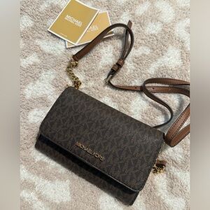 Michael Kors Crossbody // Brown MK logo & Gold